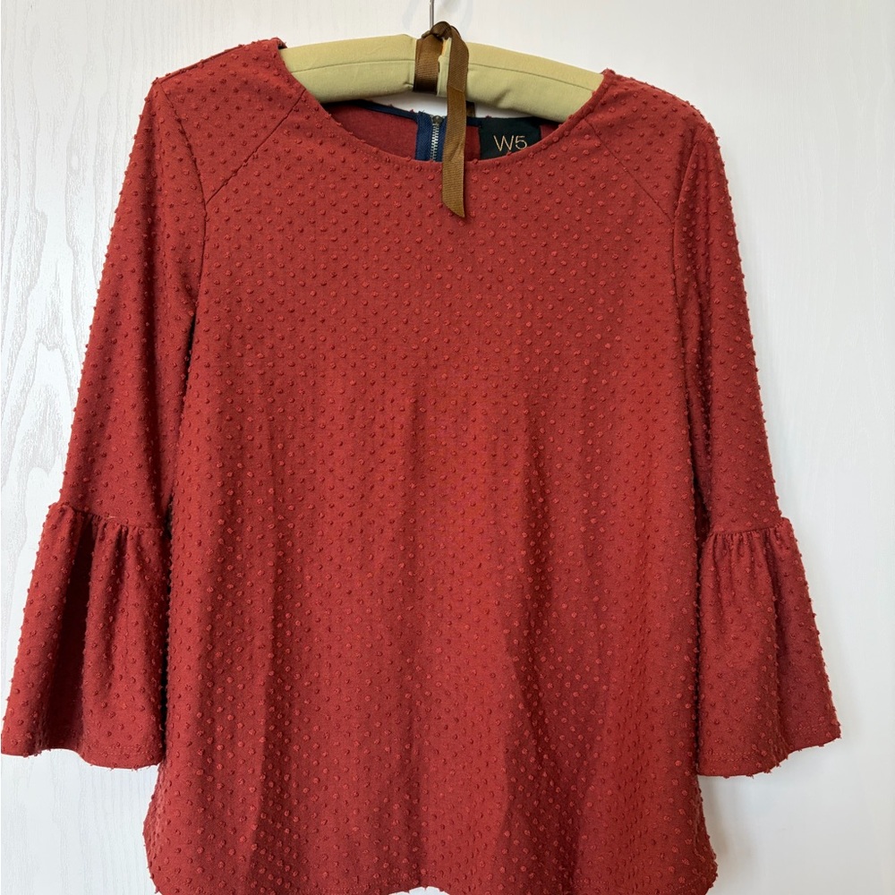 W5 Rust Textured Bell-Sleeve Blouse